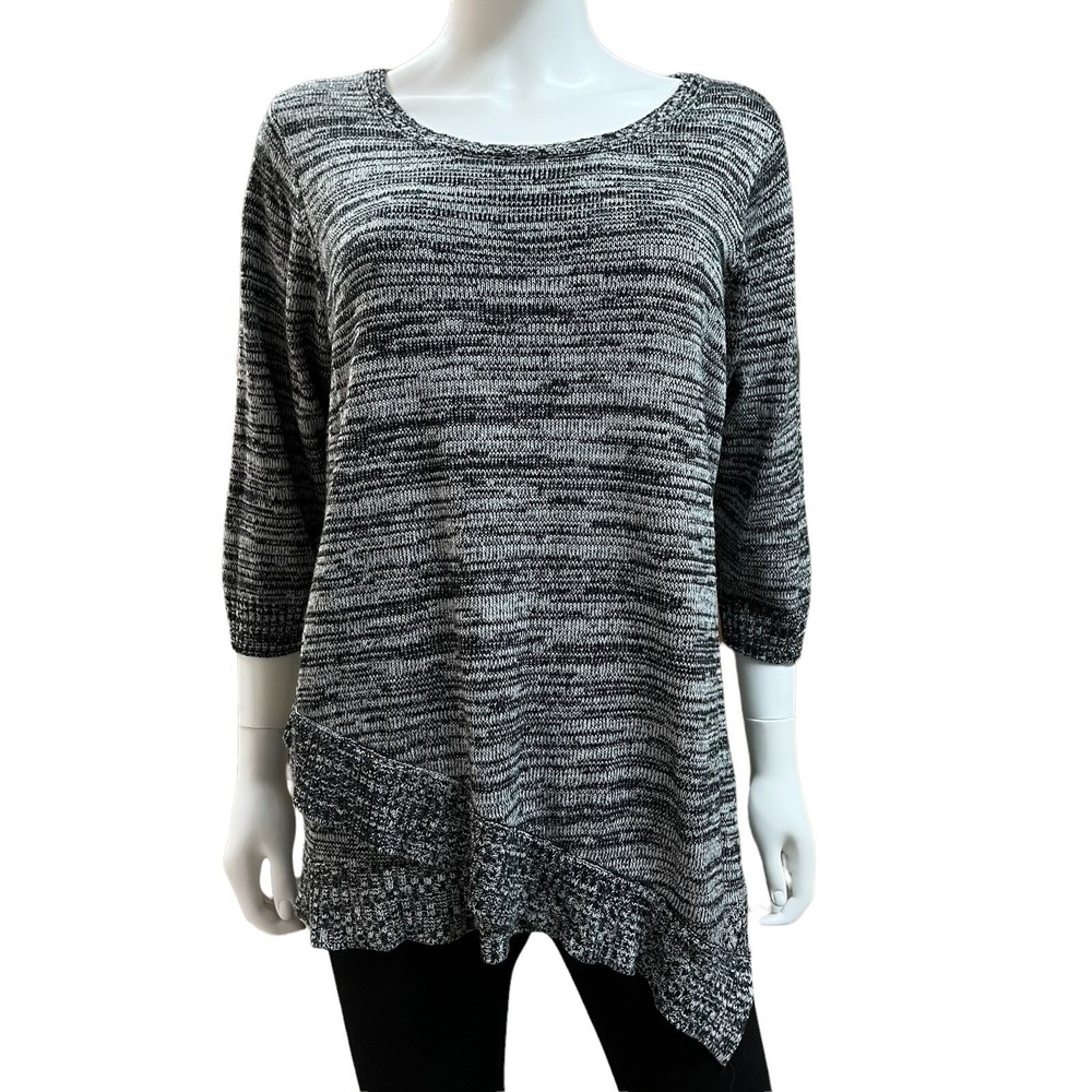 Croft & Barrow Sweater Womens Size 1X Black & White 3/4 Sleeve Asymmetrical‎